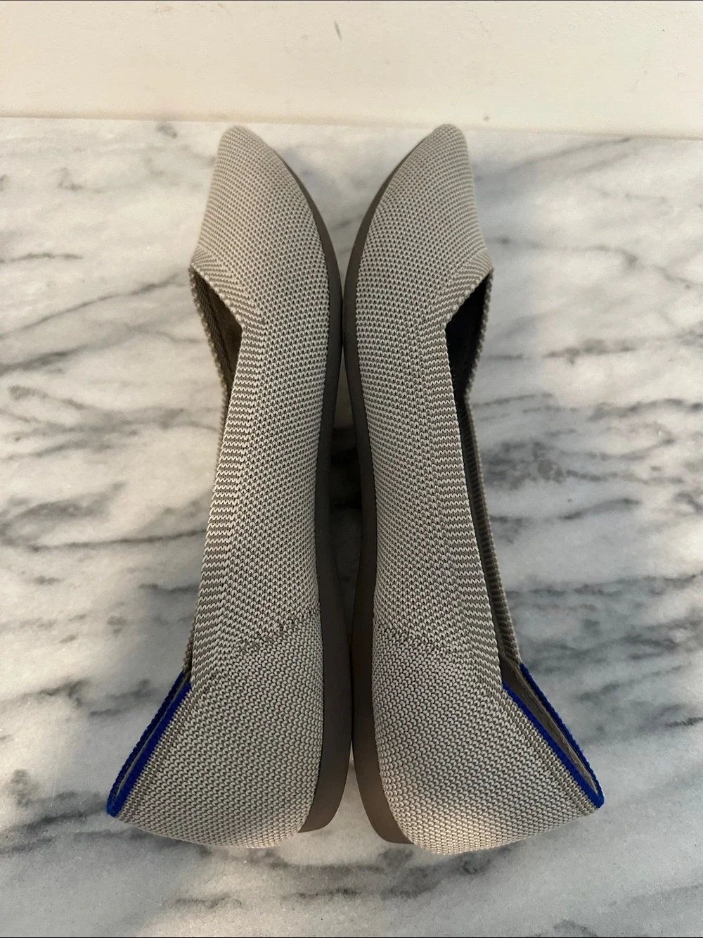 Rothy's Pointed Knit Flats in Light Gray with Blue Trim women’s sz 8.5